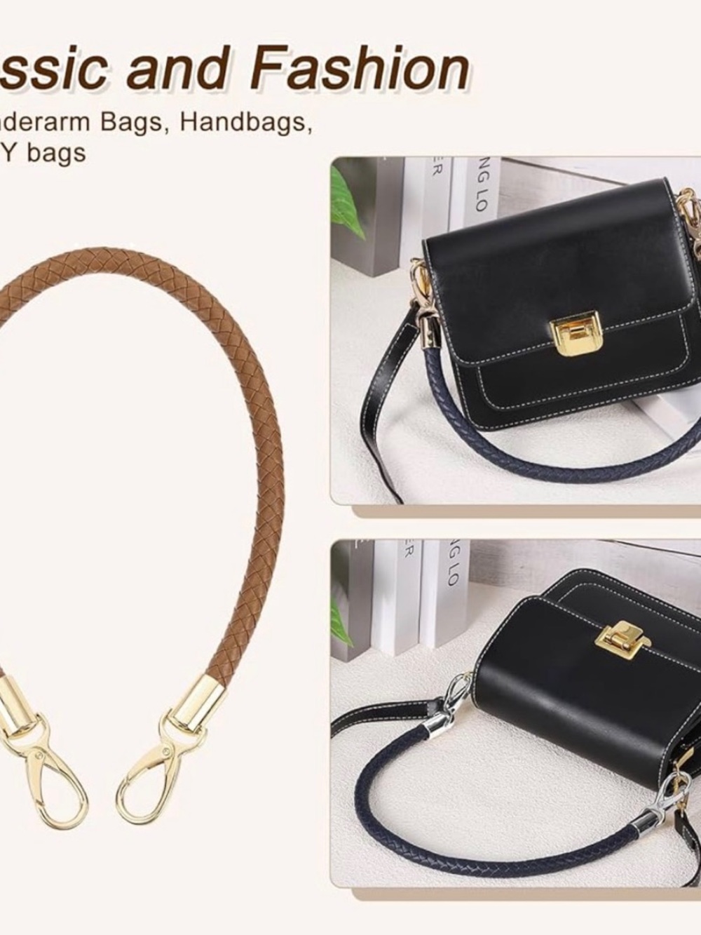 Braided PU Leather Bag Straps Purse Handles 2 Piece Set 23.62 Inches NWT - Picture 5 of 9